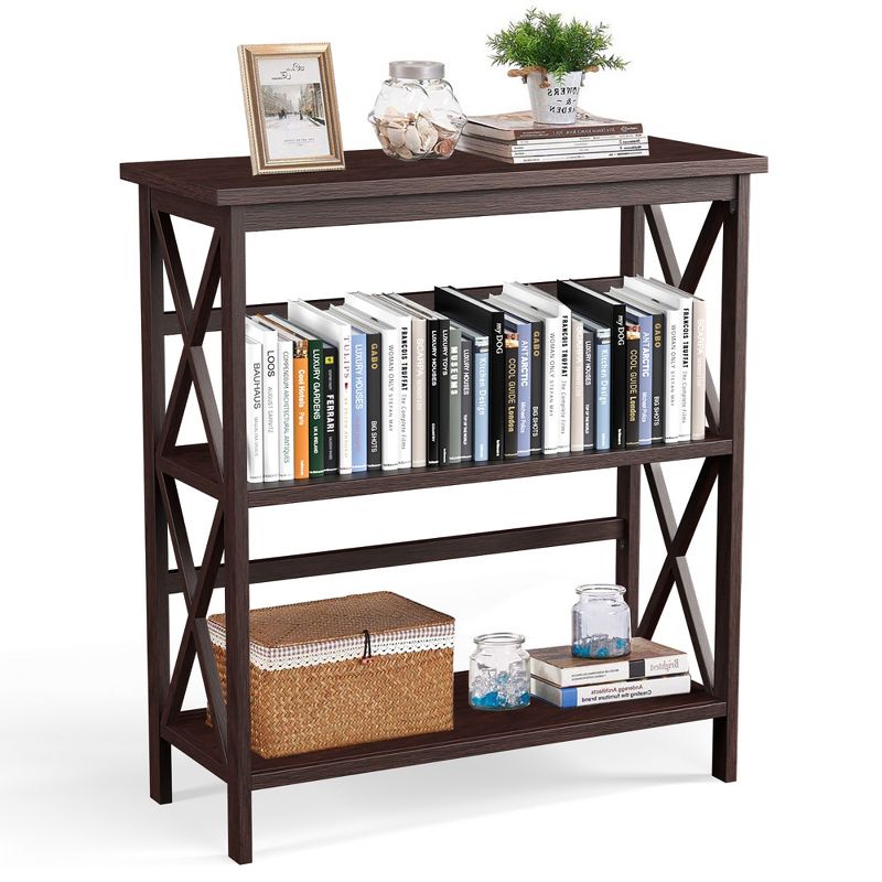 Costway Wooden Shelf Bookcase 3-Tier Open Bookshelf W/X-Design Freestanding Rack BlackBrownNaturalWhite, 1 of 11