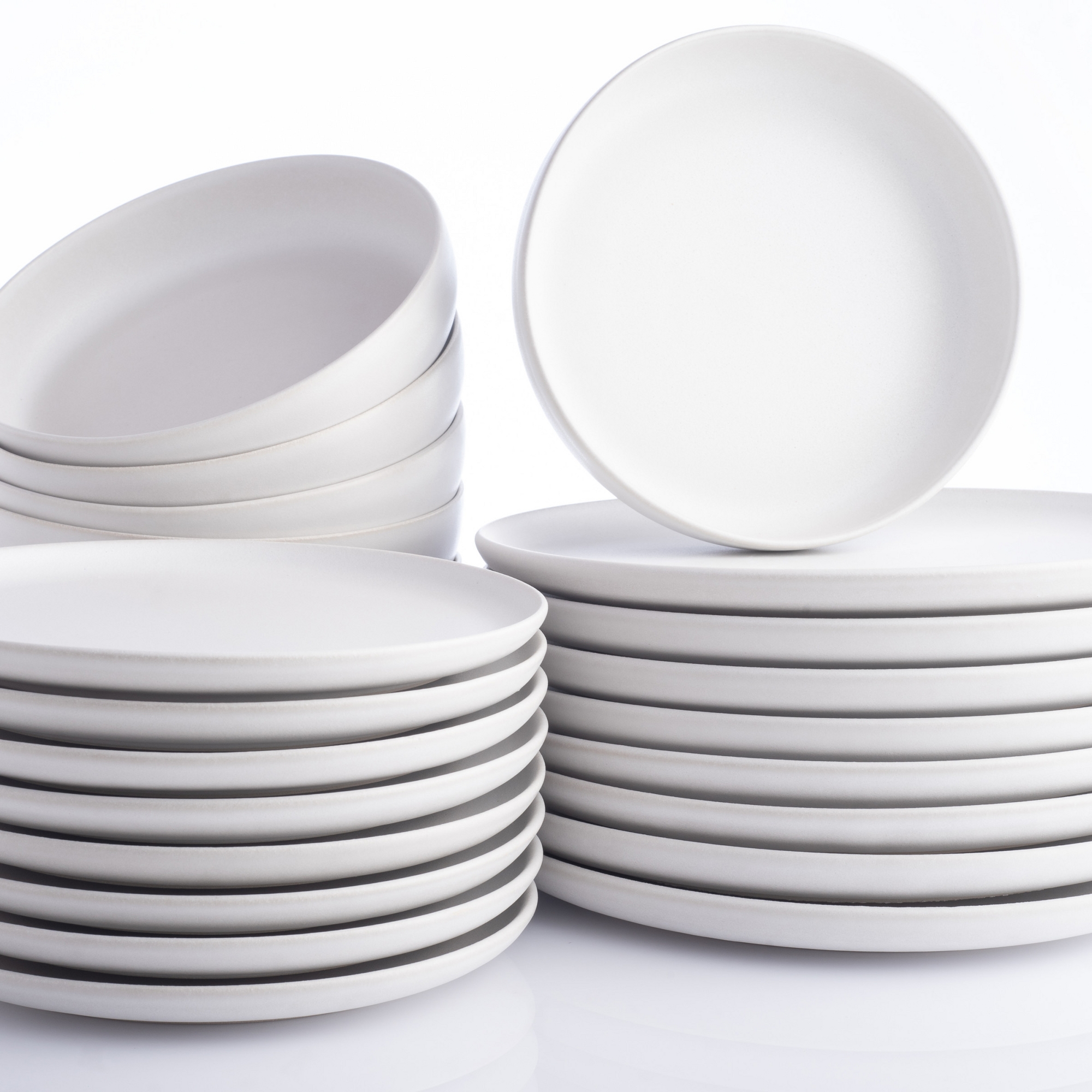 Stone Lain Macchio 24-Piece Dinnerware Set Stoneware, Service for 8, White Matte