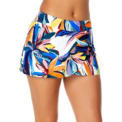 Women's Riviera Floral Drape Front Mid Rise Swim Skirt Bottom