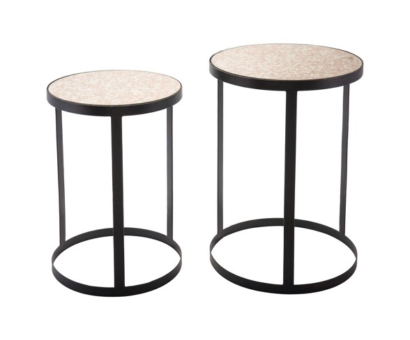 Rustic Round Nested Tables (set Of 2) - Antique Mirror & Black - ZM Home