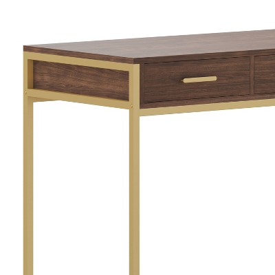 Walnut and Brass Modern Home Office Desk with Drawers