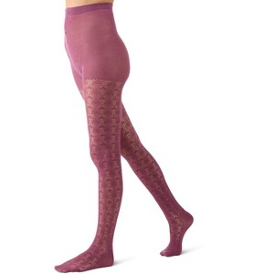 Memoi Women's Textured Cotton Rich Inverted Crochet Fashion Tights - 1 of 4