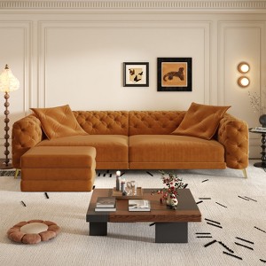 Whisen 97.7" 3-in-1 Convertible Sofa Bed, 28.4" Deep Seat with Button Tufted Design, 4-Seater with Ottoman - 1 of 4