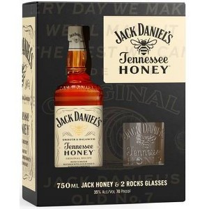 Jack Daniel's Whiskey Honey with 2 Glasses Holiday Gift Set - 750ml Bottle - 1 of 4
