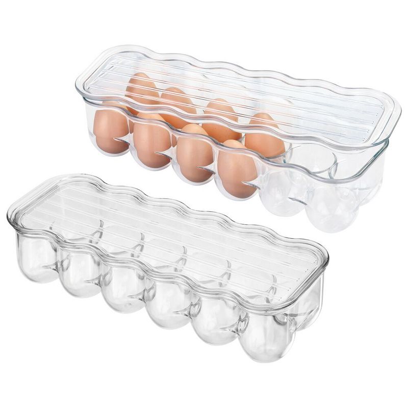 mDesign Plastic Egg Storage Tray Holder for Refrigerator, 12 Eggs, 2 Pack, Clear, 1 of 9