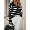 Clearlove Womens Striped Collared Sweater V Neck Long Sleeve Ribbed Knit Pullover Casual Fall Chunky Sweater - 2 of 4