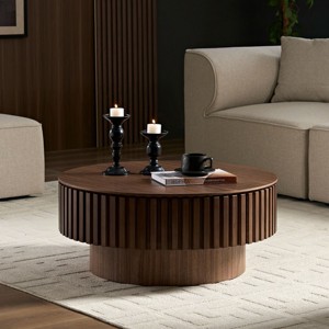 31.49" Round Fluted Coffee Table with Hidden Storage, Modern Pedestal Cocktail Table for Living Room, Apartment - Panipeachy - 1 of 4