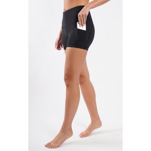 Yogalicious Womens Lux Polygiene Tribeca High Waist 3 1/2 Short with Side  Pockets - Black - X Small