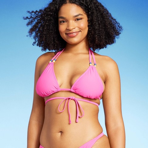 Women's Beaded Strap Triangle Bikini Top - Wild Fable™ Pink Lurex Floral  Print Xxs : Target