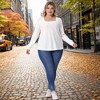 Women's Plus Size Square Neck Hollow Eyelet Long Sleeve Dressy Shirts - Agnes Orinda - 3 of 4