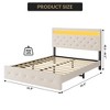 Queen Size Bed Frame with LED Lights & Charging Station, Upholstered Adjustable Headboard, Heavy Duty Wood Slats, No Box Spring Needed, Beige - 2 of 4