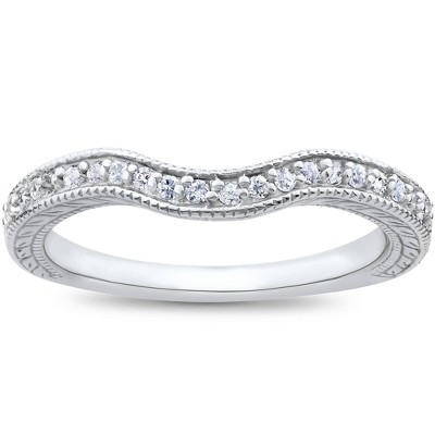 Pompeii3 1/6ct Unique Curved Diamond Wedding Ring 14K White Gold