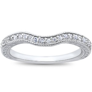 Pompeii3 1/6ct Unique Curved Diamond Wedding Ring 14K White Gold - 1 of 4
