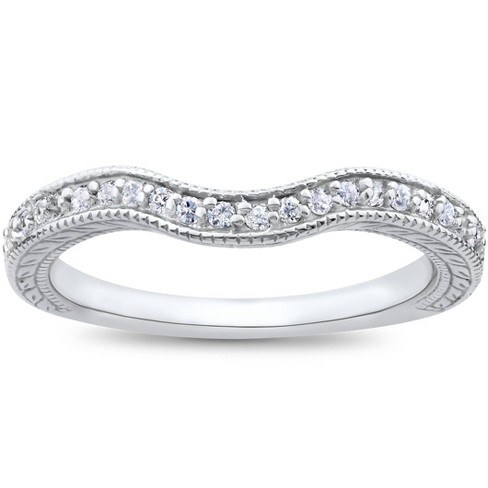 14K White Gol Diamond Wedding Bands, Curved Diamond