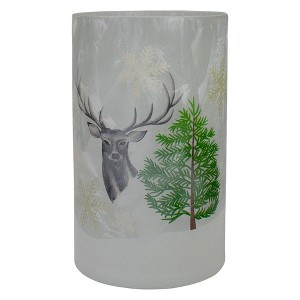 Northlight 10" Deer, Pine and Snowflakes Hand Painted Flameless Glass Christmas Candle Holder - 1 of 4