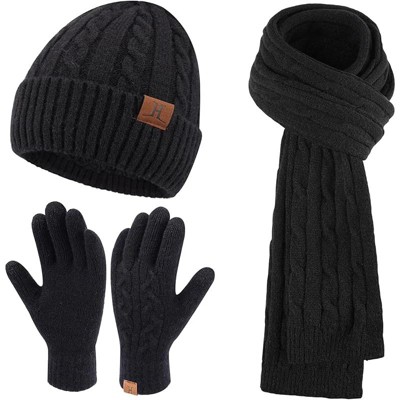 ZUPPAD Womens Winter Beanie Hats Long Scarf Touchscreen Gloves Set Warm Knit Skull Caps Gifts for Women Hat and Glove Sets 3 Pack