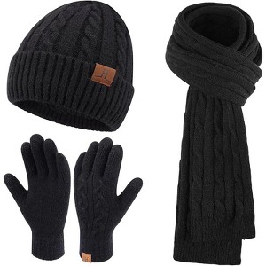 ZUPPAD Womens Winter Beanie Hats Long Scarf Touchscreen Gloves Set Warm Knit Skull Caps Gifts for Women Hat and Glove Sets 3 Pack - 1 of 4