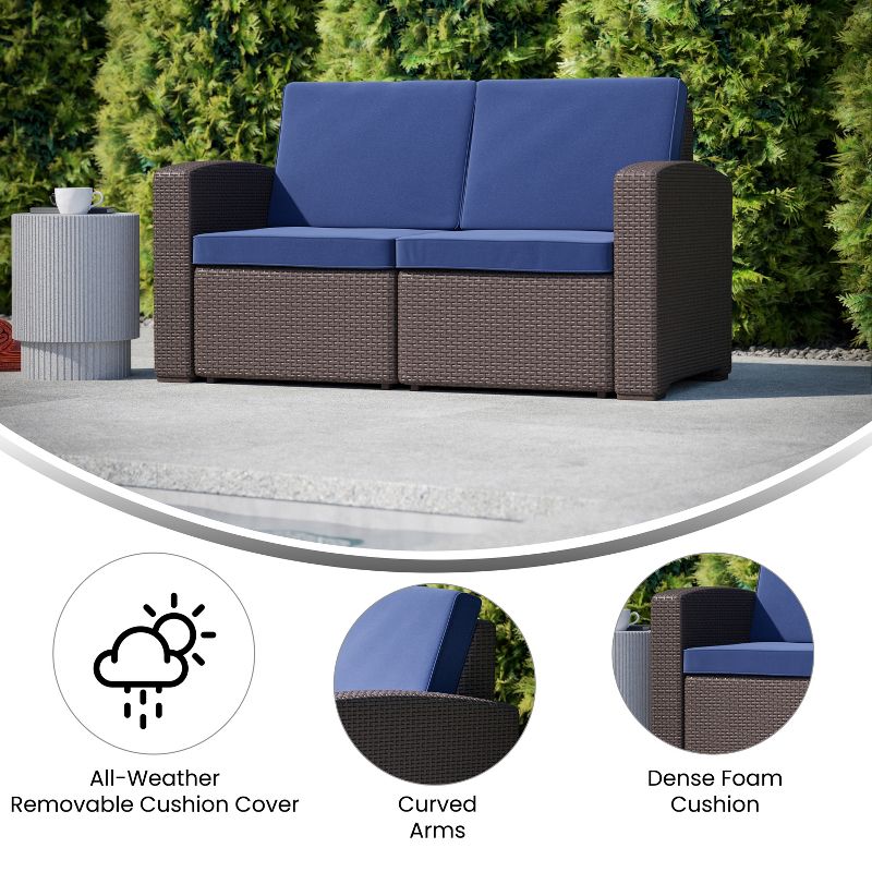 Merrick Lane Outdoor Furniture Resin Loveseat Faux Rattan Wicker Pattern 2-Seat Loveseat With All-Weather Cushions, 5 of 11