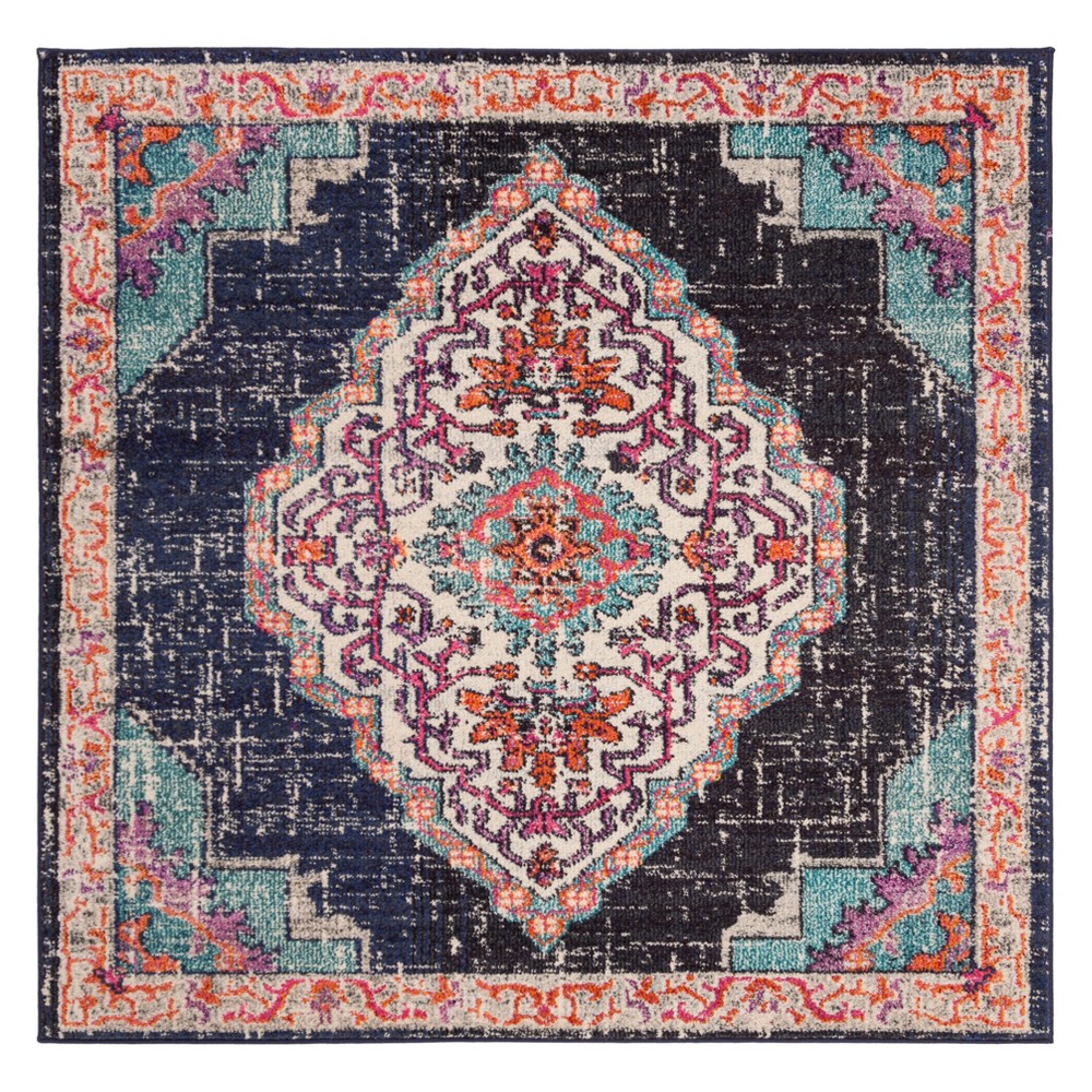 5'X5' Medallion Square Area Rug Black/Blue - Safavieh