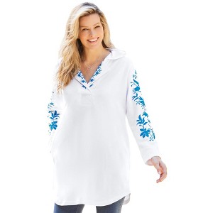 Woman Within Plus Size Embroidered Hoodie Sweatshirt - 1 of 4