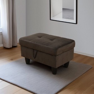 DOMETOUR Dark Brown Flannel Storage Ottoman for Living Room or Bedroom - 1 of 4