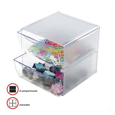 Clear Polystyrene Stackable Desk Drawer Organizer with 2 Compartments