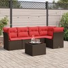 vidaXL 6 Piece Patio Sofa Set with Cushions Brown and Red Poly Rattan - With Table - 2 of 4
