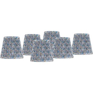 Springcrest 4" Top x 6" Bottom x 5 1/2" High x 5 1/2" Slant Print Lamp Shade Replacement Set of 6 Small Blue Empire Modern Shirred Pleated Clip On - 1 of 4