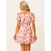 Allegra K Women's Regular Fit Floral Print Square Neck High Waist Summer Mini Dress - 4 of 4