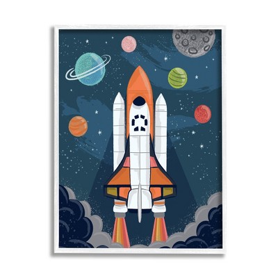 Stupell Industries Rocket Ship Ready for Flight Outer Space Planets Black Framed Giclee Art