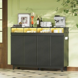 55" Sideboard Buffet Cabinet with Storage, Minimalist Credenza Kitchen Table with 2 AC Power Outlets and Drawer with LED Lights - 1 of 4