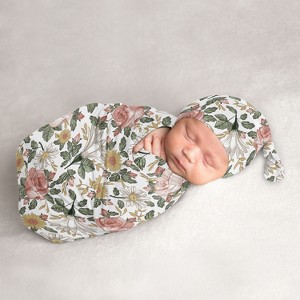 Sweet Jojo Designs Girl Baby Cocoon and Beanie Hat Swaddle Wrap Vintage Floral Pink Green and Yellow 2pc - 1 of 4