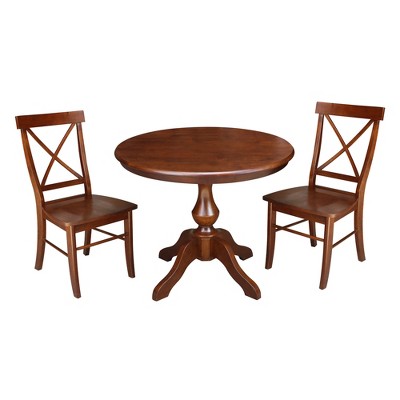 36" 3pc Round Top Pedestal Table with 2 Chairs Set Espresso - International Concepts