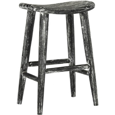 Transitional Black Wood Saddle-Style Counter Stool 24"