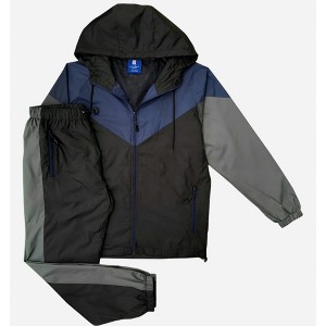 Men’s Colorful Hooded Windbreaker Sweatsuit Meshed Lined Nylon Water Repellent GYM Outfit - 1 of 4