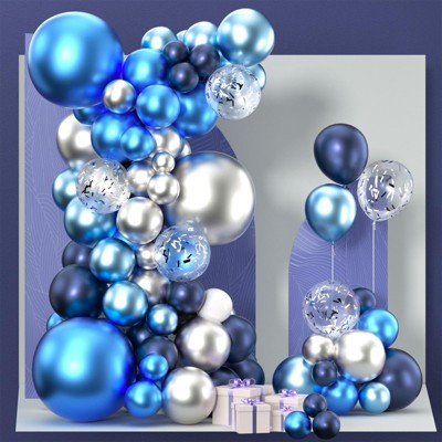 PartyWoo Balloon Garland Blue Silver Metallic Navy 18 12 10 5 Inch 100 pcs
