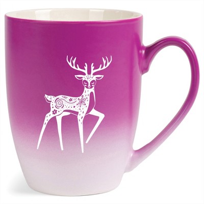 Elanze Designs 12 Ounce Vibrant Two Toned Ombre Ceramic Tea Coffee Cup Mug Magenta White Graceful Forest Deer