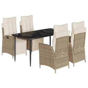 vidaXL Patio Dining Set with Cushions Beige Poly Rattan, 3 Piece - 1 of 4