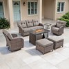 Belord Outdoor Wicker Patio Furniture Set with 43" Propane Fire Pit Table, Swivel Patio Chairs Set with Sofa Couch, Fire Pit Table and Ottoman - 3 of 4
