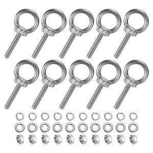 Unique Bargains Stainless Steel Durable Rust-Resistant Eyebolts with Nuts Washers Male Screw for Fastening 10 Pcs - 1 of 4