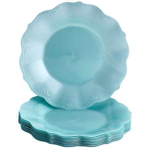 Silver Spoons Elegant Disposable Plastic Plates for Party, Heavy Duty Mint Disposable Plate Set (10 PC) - Chateau - 1 of 2