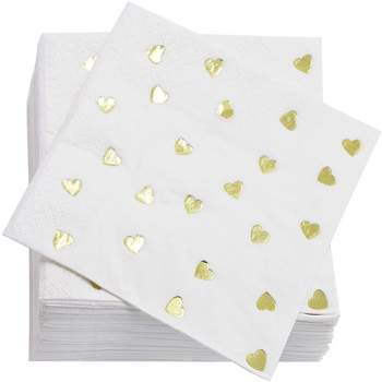 Juvale 50 Pack Gold Heart Cocktail Disposable Paper Napkins Party Supplies, 5 x 5 Inches