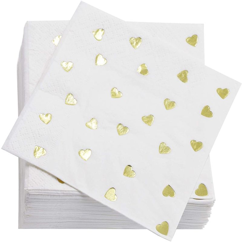 Juvale 50 Pack Gold Heart Cocktail Disposable Paper Napkins Party Supplies, 5 x 5 Inches, 1 of 8