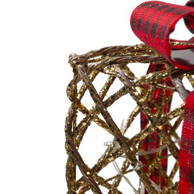 Rustic Rattan Christmas Gift Boxes with Pinecones and LED Lights - Set of Three