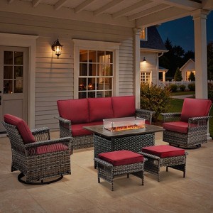 Belord Outdoor Patio Furniture Set with Propane Firepit Table with Glass Wind Guard, Patio Firepit Set with Patio Sofa and Swivel Rocking Glider Chair - 1 of 4