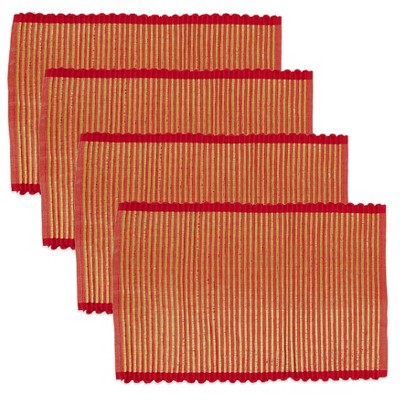 Red and Gold Ribbed Cotton Placemats Set of 4
