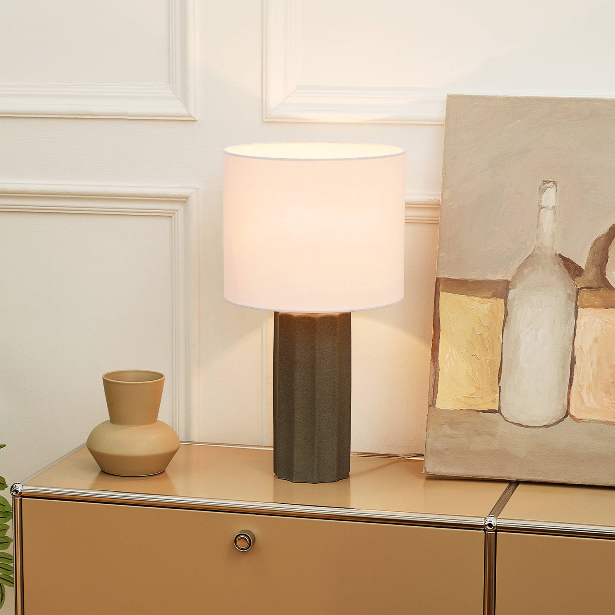 Globe Electric 20" Ribbed Ceramic Dark Gray Concrete Table Lamp: ETL Listed, Modern Design, 6ft Cord