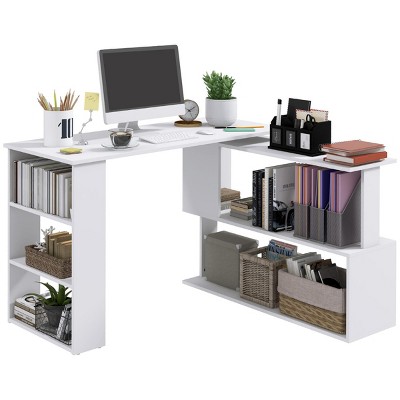 INFURNIC Desks L Shaped Corner Desk with 360 Degree Rotating Design Storage Shelves and Spacious Top, White, 47.25"*43.25"*29.25"