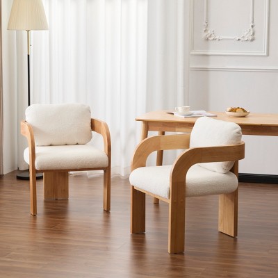 Dining Chairs Set of 2 with Boucle Upholstery,Removable Pillow Back and Solid Wood Frame for Dining Room-Baofuwish