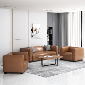 Christopher Knight Home Goyette Contemporary Faux Leather 3 Piece Living Room Sofa Set - 1 of 4